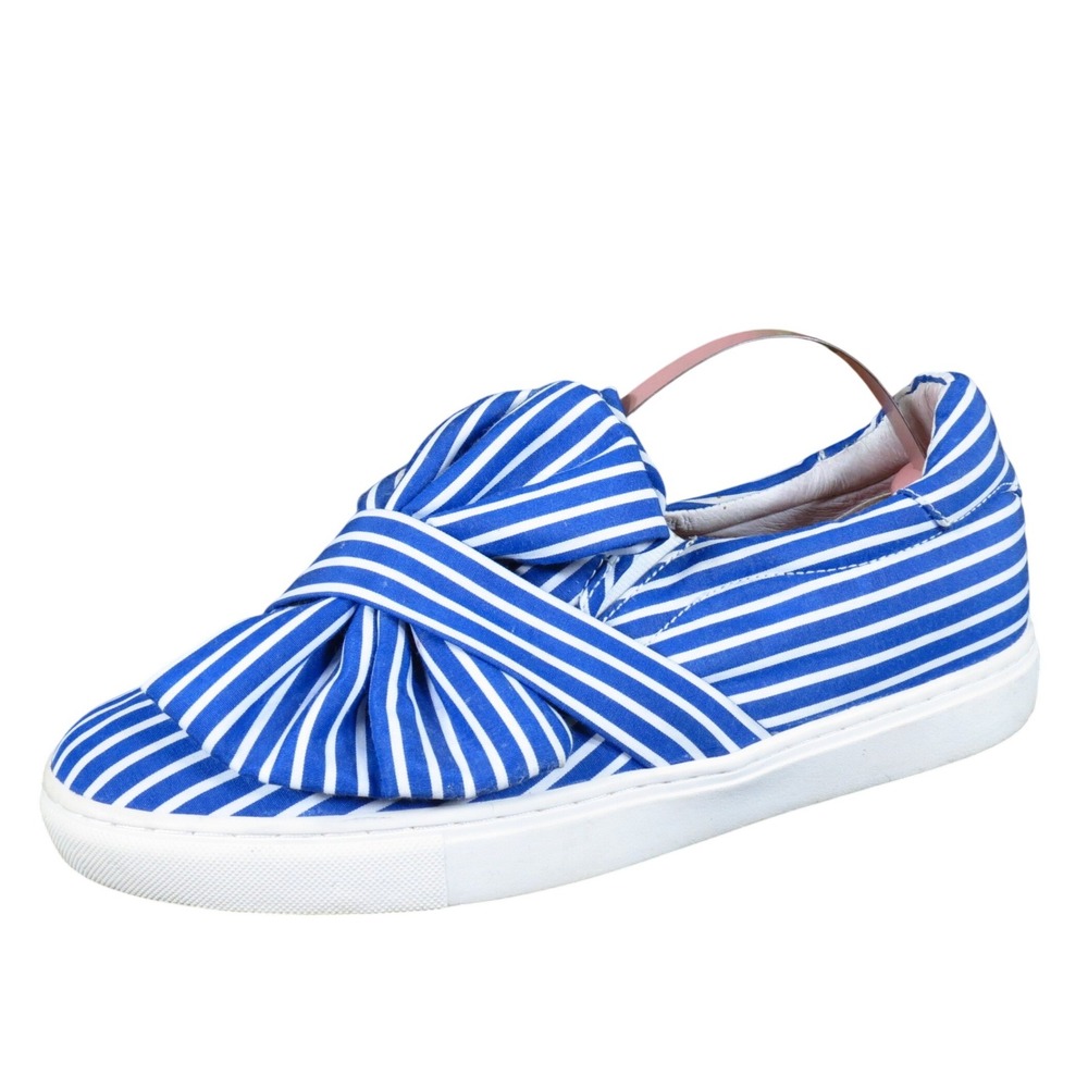 Halogen Baylee Women Slip On Sneaker 7.5 Casual Nautical Blue White Striped Bow